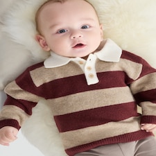 F&F Baby Striped Knitted Polo Jumper in Burgundy