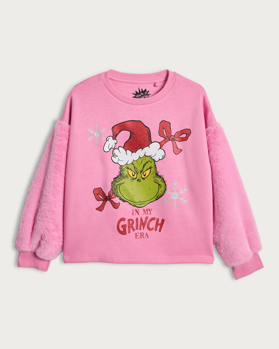 image 1 of The Grinch Cotton Rich Slogan Sweatshirt in Pink