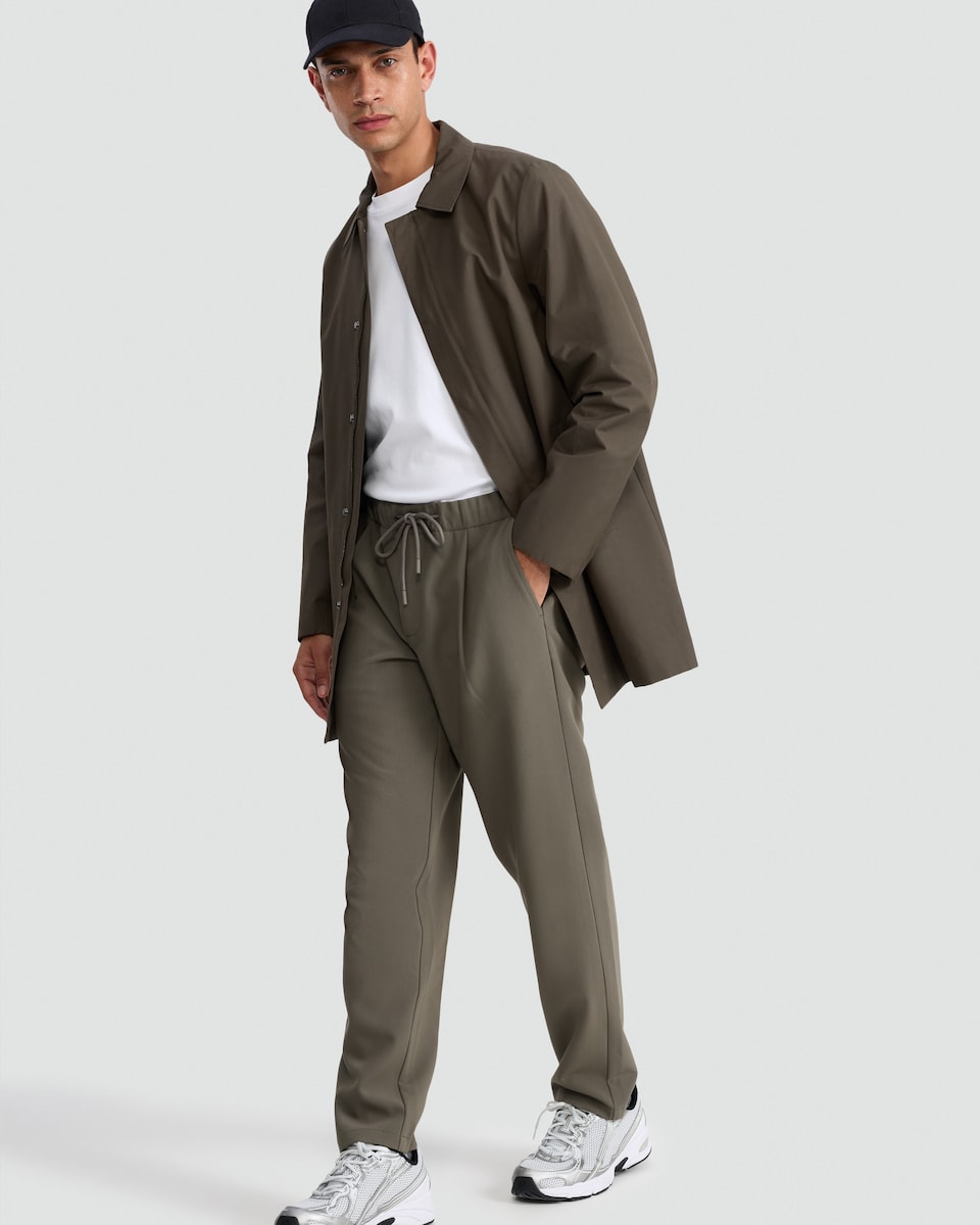 image 1 of The F&F Edit Comfort Stretch Drawstring Chino Trousers in Khaki