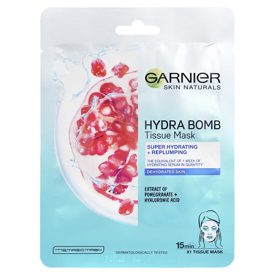 Garnier Skin Naturals hydratační a vyplňující textilní maska s výtažkem z granátového jablka, 28 g