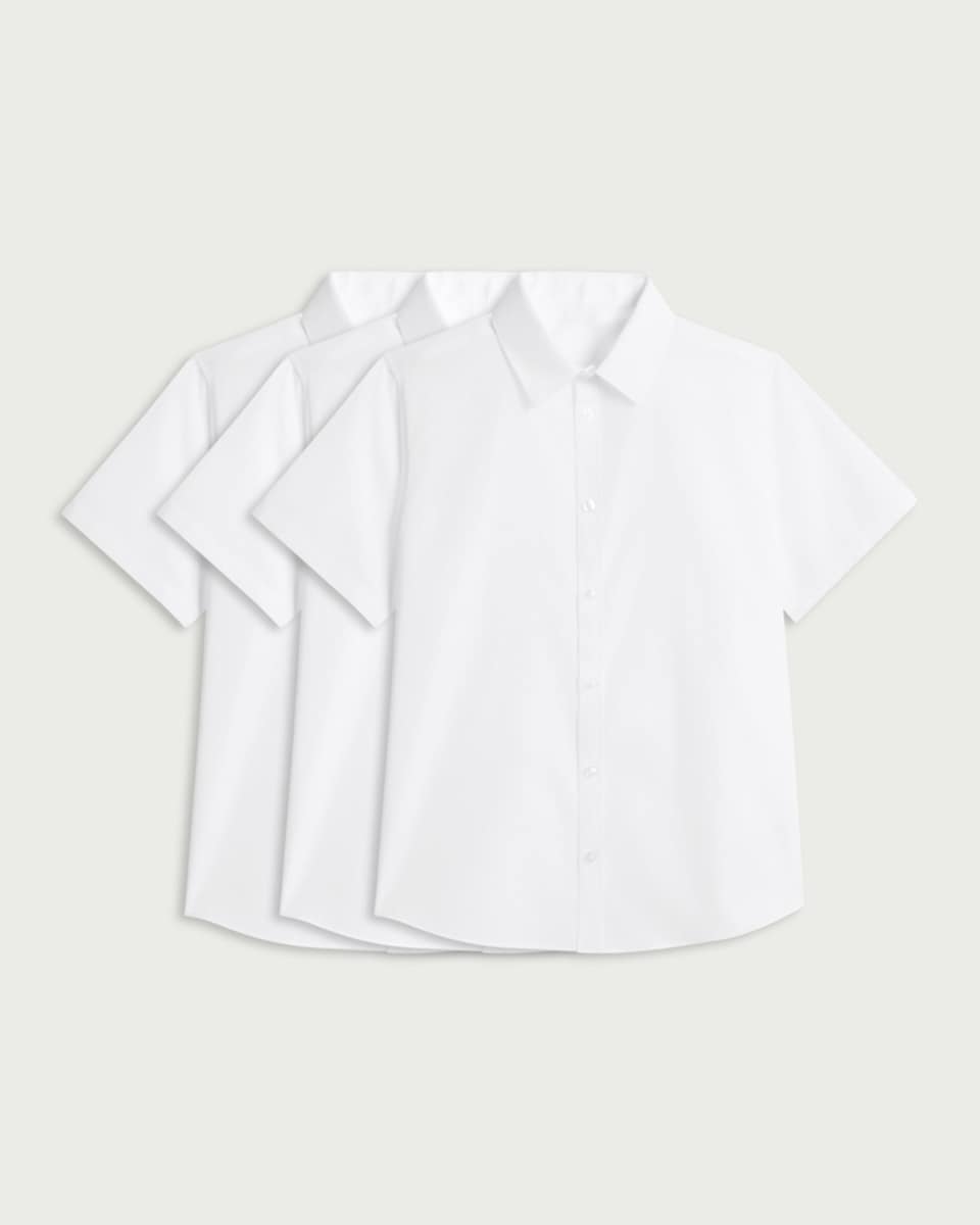 F&F School Boys 3-Pack Generous Fit Short Sleeved Shirts in White