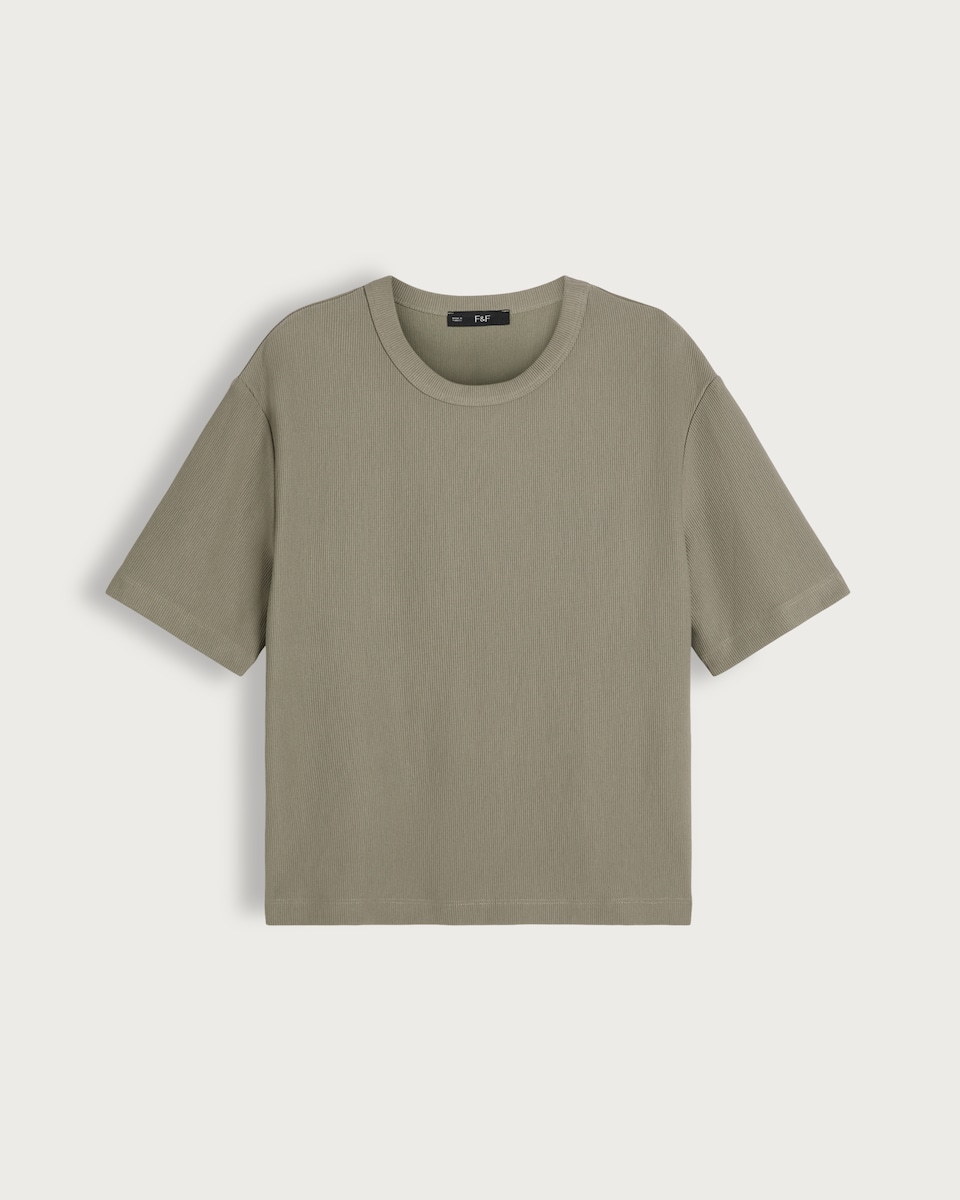 image 1 of F&F Ribbed Short Sleeved T-Shirt in Khaki