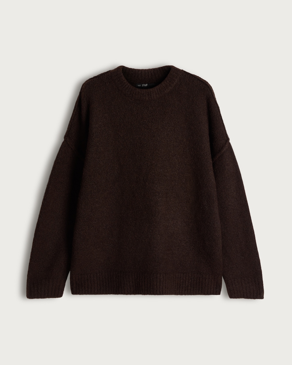 image 1 of The F&F Edit Ribbed Crew Neck Jumper with Wool in Brown