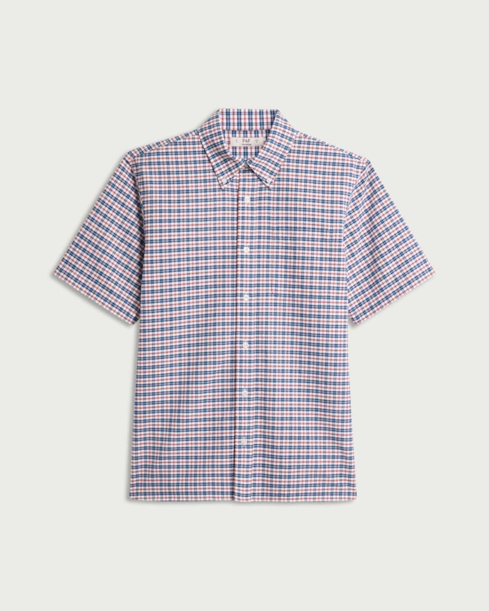 image 1 of F&F Pure Cotton Gingham Short Sleeved Oxford Shirt in Multi Red