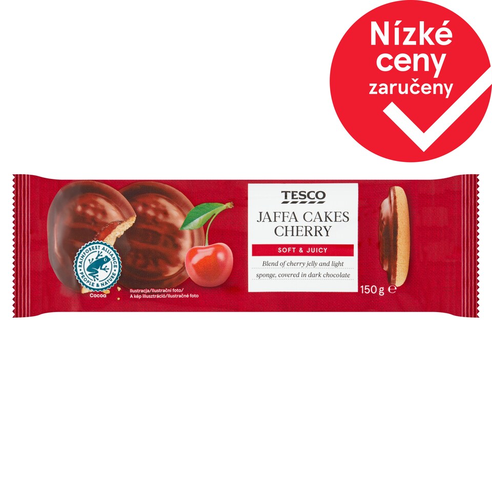 Tesco Jemné pečivo s višňovým želé polomáčené v hořké čokoládě 150g