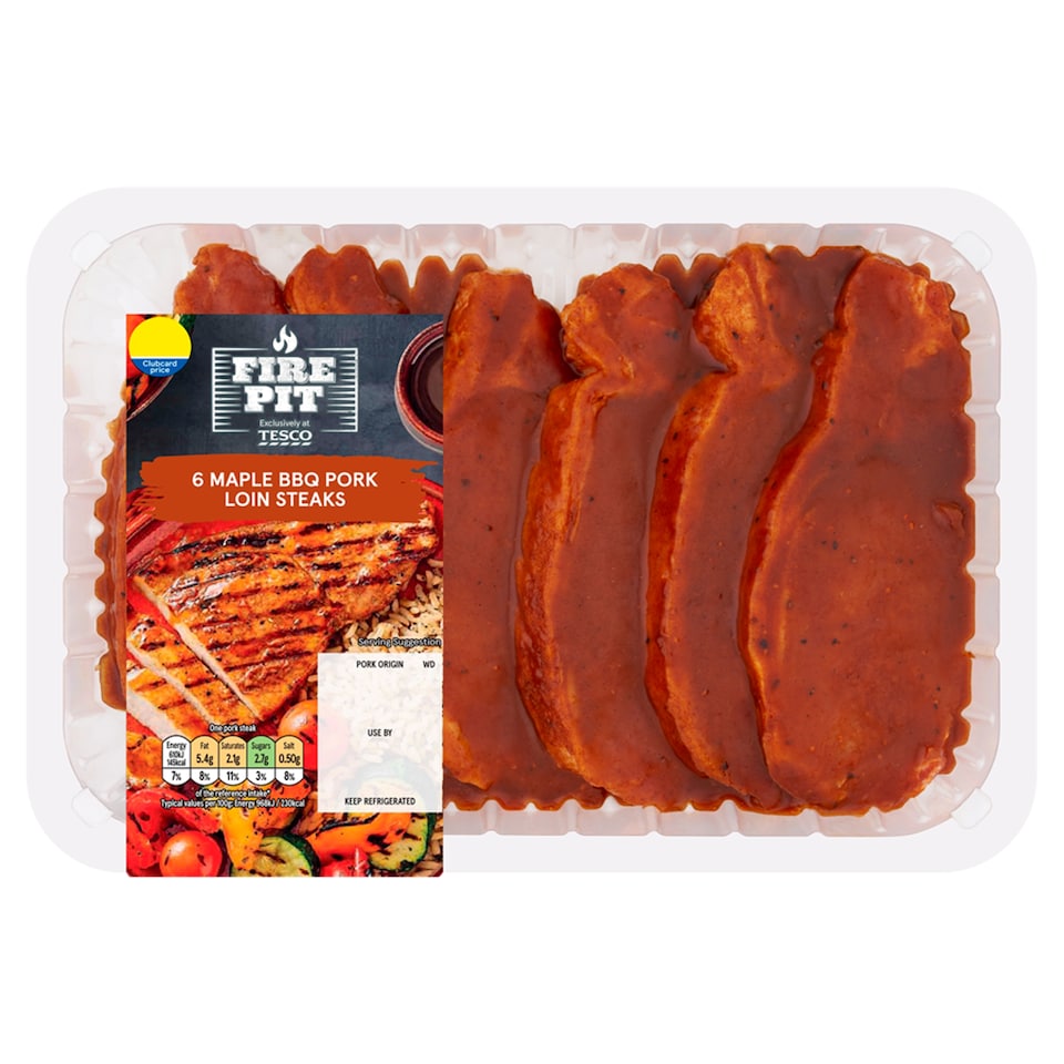 Tesco Fire Pit 6 Bbq Maple Pork Loin Steaks 600G