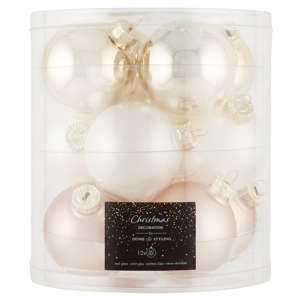 Real Glass Light Colored Baubles 60 mm 12 pcs