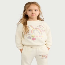 F&F Girls Cotton Rich Unicorn Print Sweatshirt in Cream