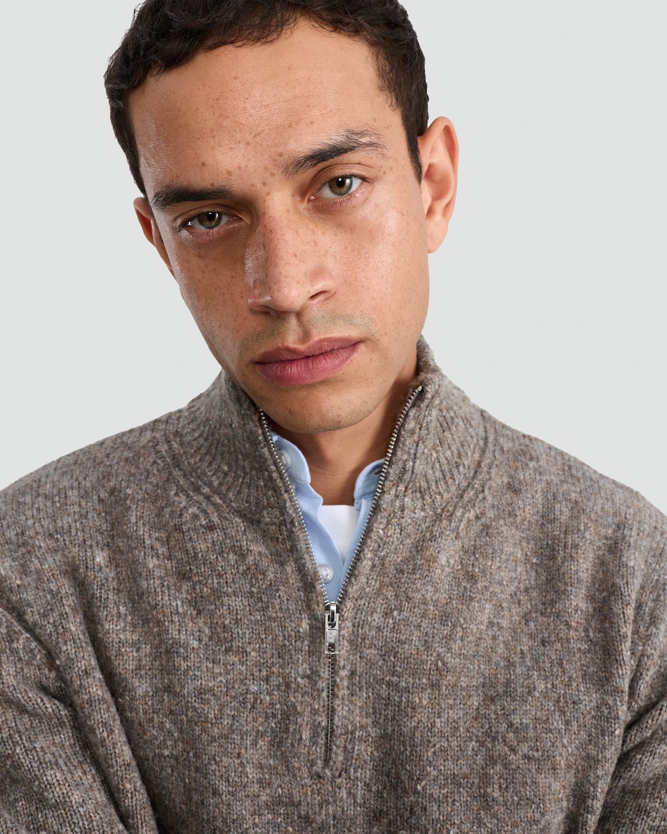 image 1 of F&F Knitted Speckled Half Zip Jumper in Brown