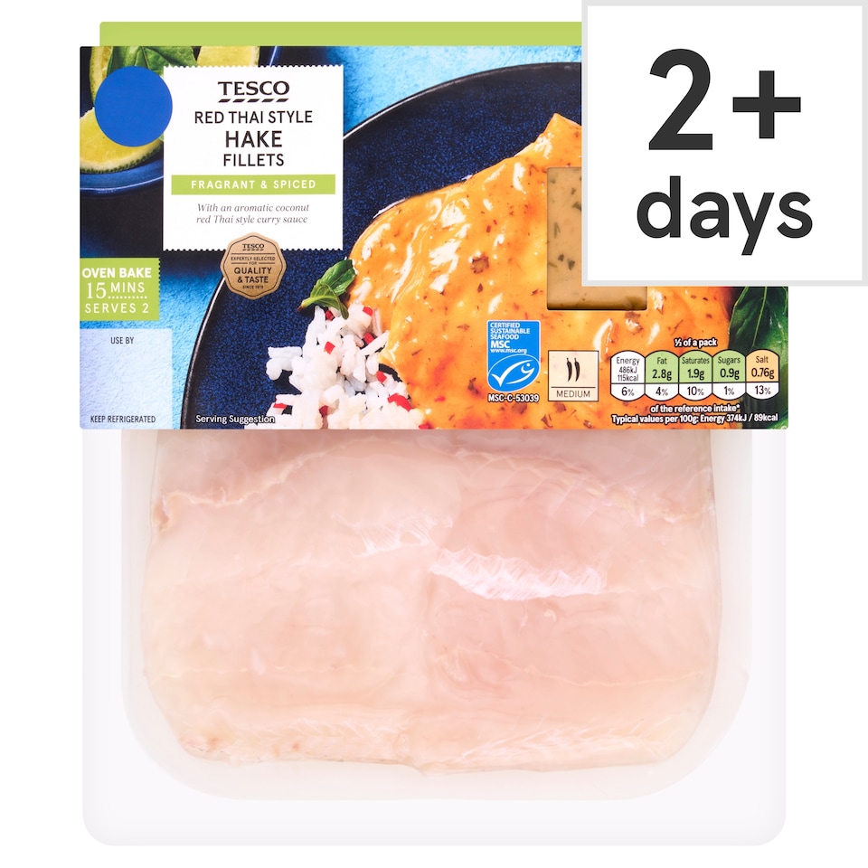 Tesco Red Thai Style Hake Fillets 280g