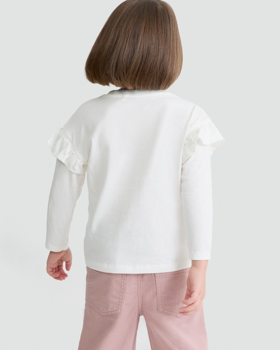 image 1 of F&F Girls Pure Cotton Fairy Print Long Sleeved Top in Cream