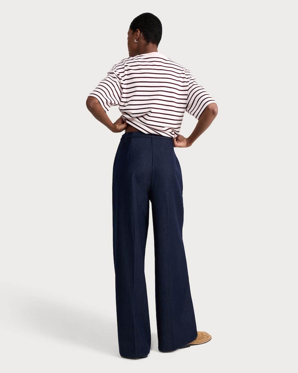 image 1 of F&F Tie Waist Wide Leg Tailored Trousers in Blue