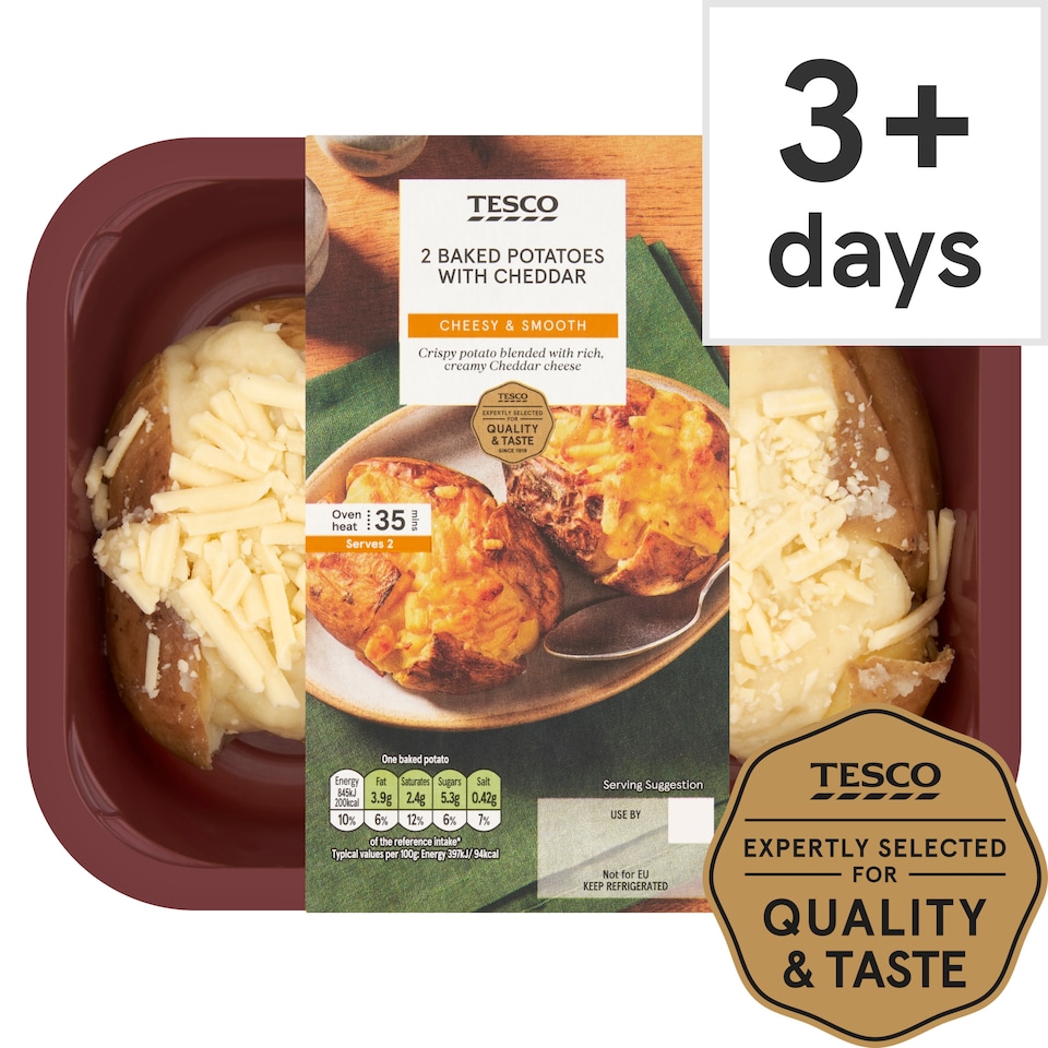 Tesco 2 Baked Potatoes With Cheddar 450G