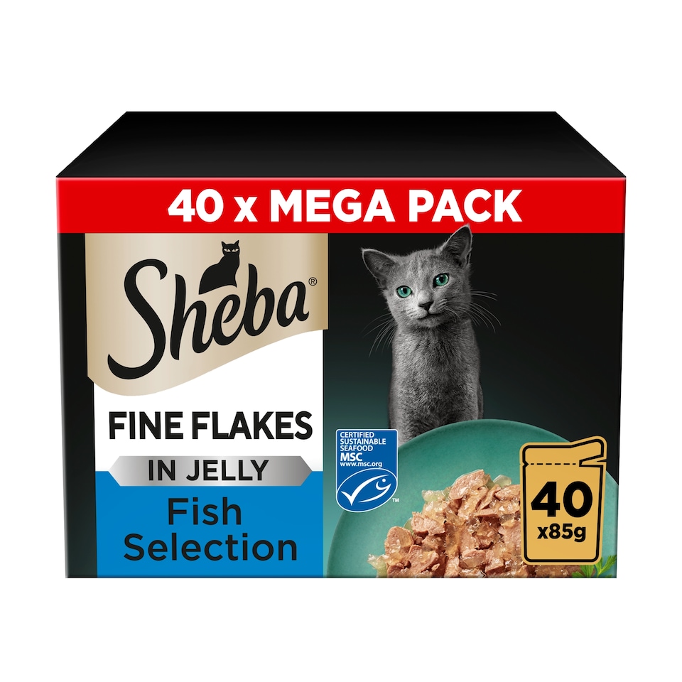 image 1 of Sheba Fine Flakes Wet Cat Food Pouches Fish in Jelly 40x85g