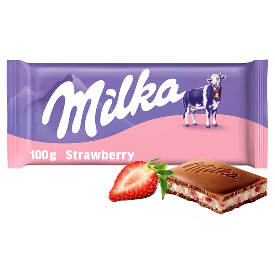 Milka Alpine Milk Chocolate with Strawberry Flavoured Cream Filling 100g