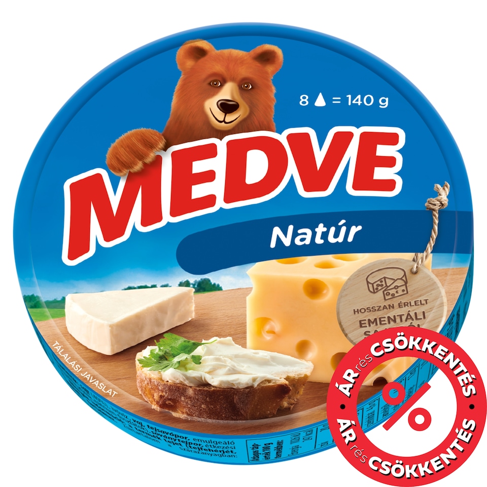 Medve Unflavoured, Fat, Processed Cheese Spread 8 x 17,5 g (140 g)