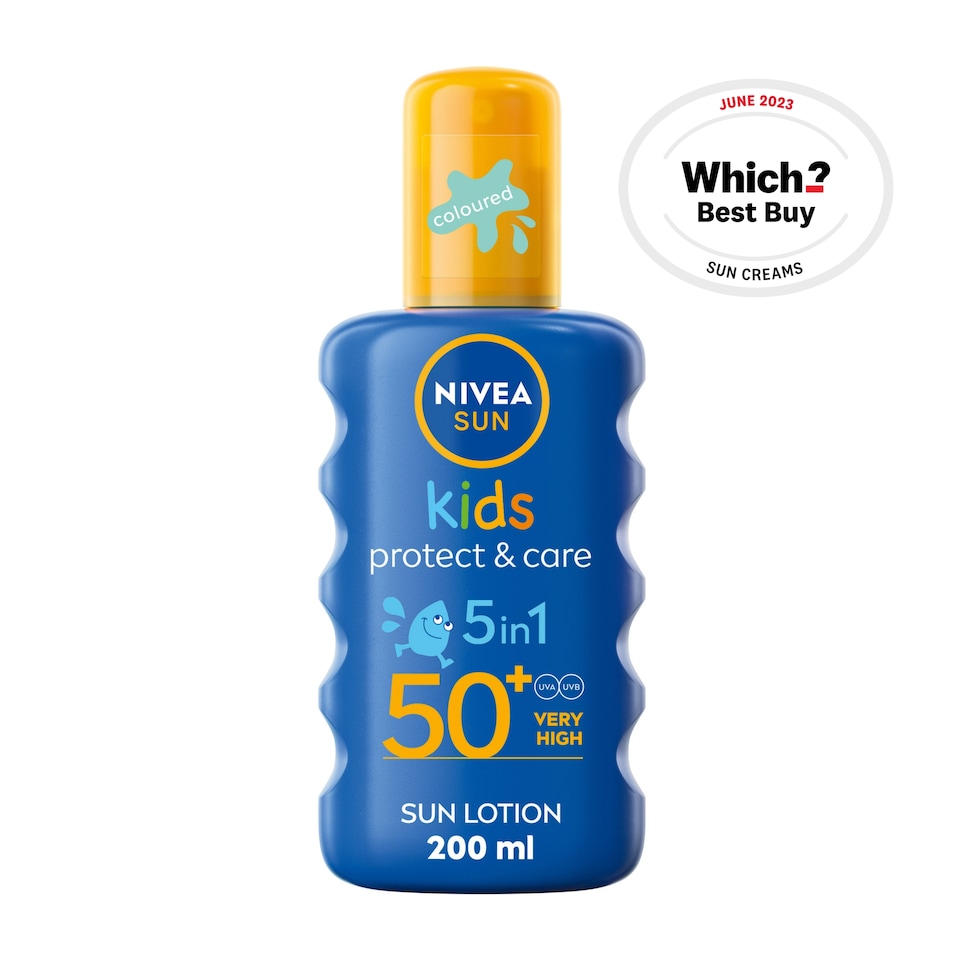 image 1 of NIVEA SUN Kids Protect & Care Coloured Sun Cream Spray SPF50+ 200ml
