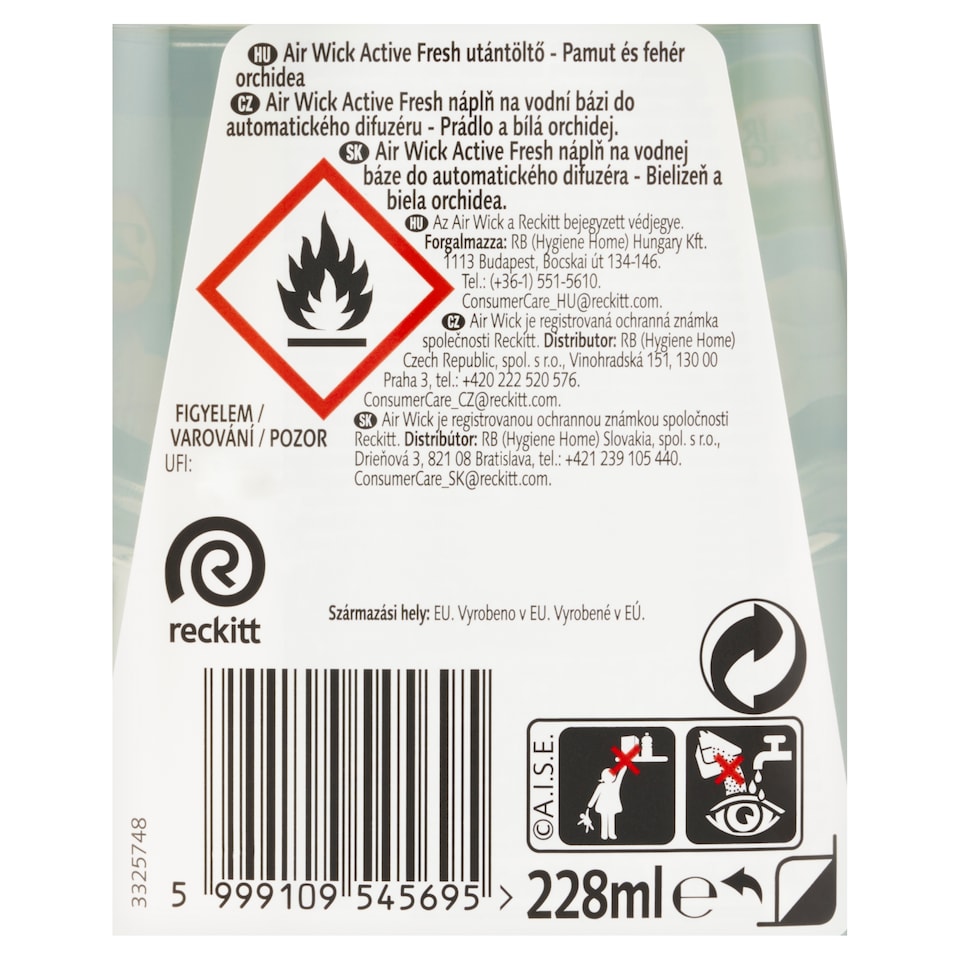 Obrázek 1 pro produkt Air Wick Active Fresh Náplň na vodní bázi do automatického difuzéru prádlo a bílá orchidej 228ml