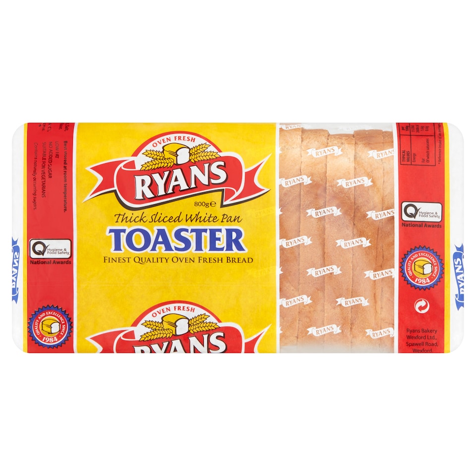 Ryans Toaster White Sliced Pan 800 G