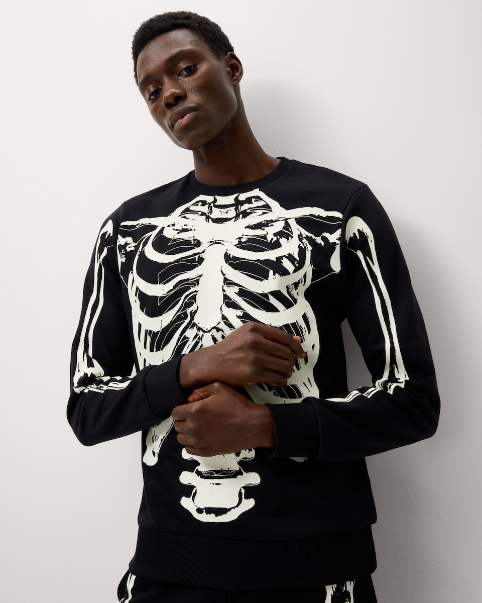 image 1 of F&F Cotton Rich Halloween Skeleton Sweatshirt in Black