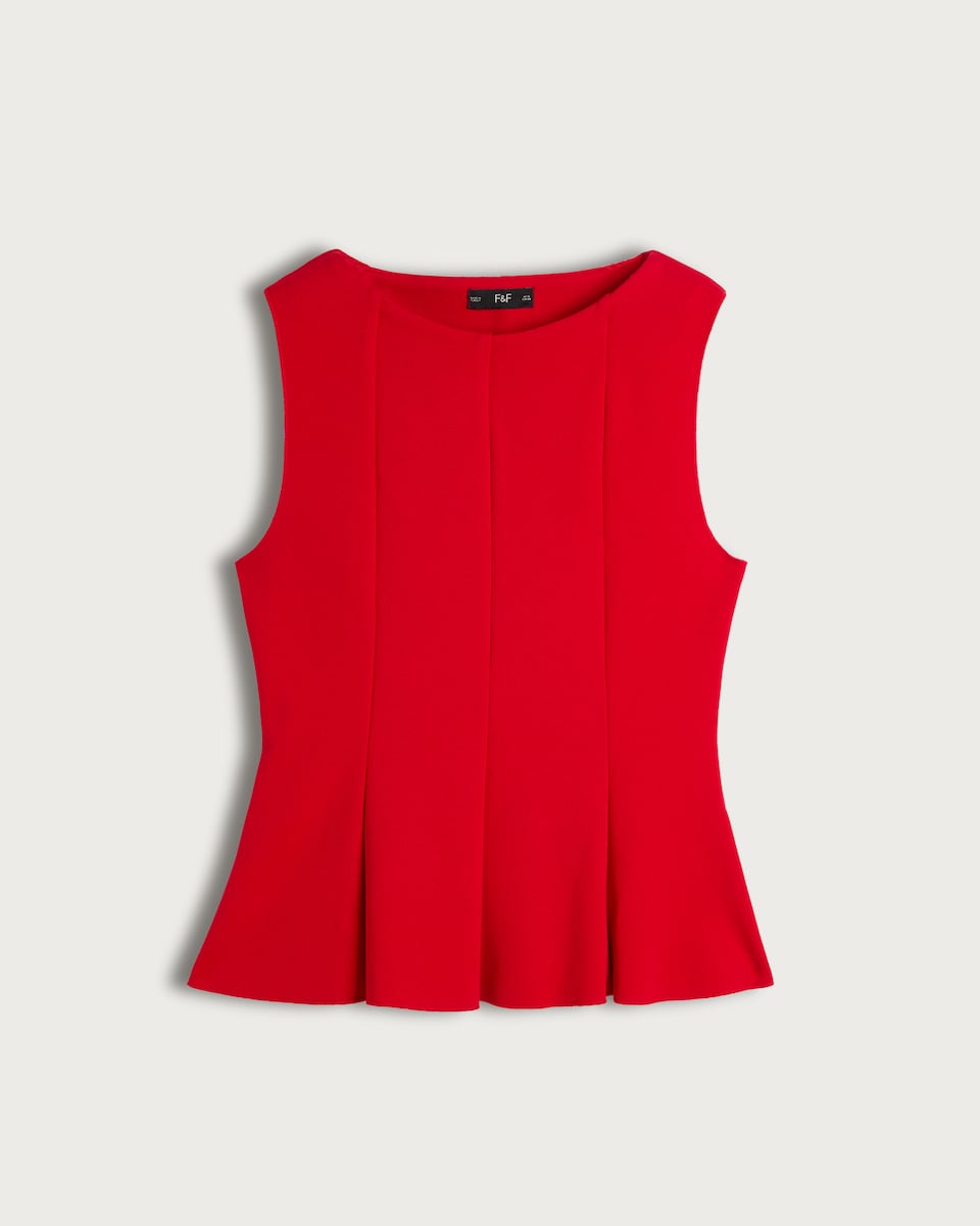 F&F Pleated Sleeveless Peplum Top in Red