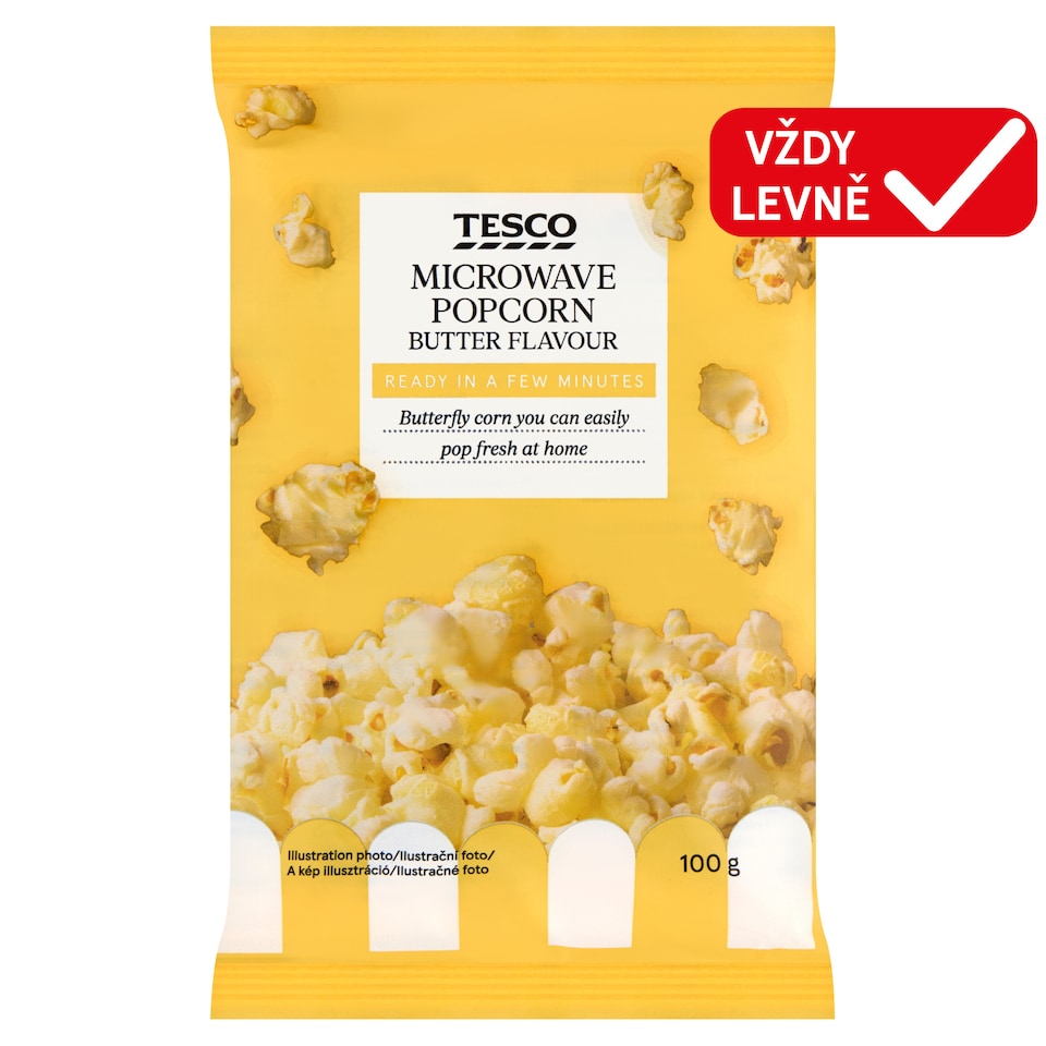 Tesco Popcorn do mikrovlnné trouby s máslovou příchutí 100g