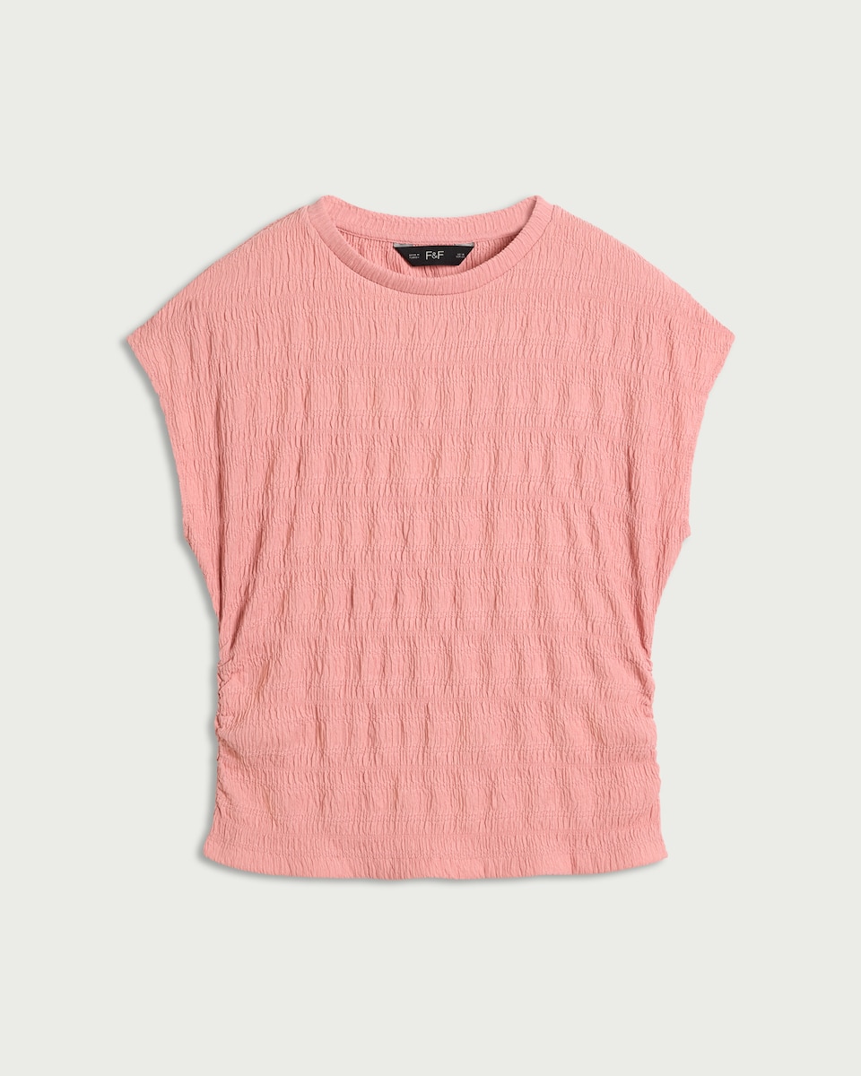 image 1 of F&F Textured Short Sleeved Top in Pink