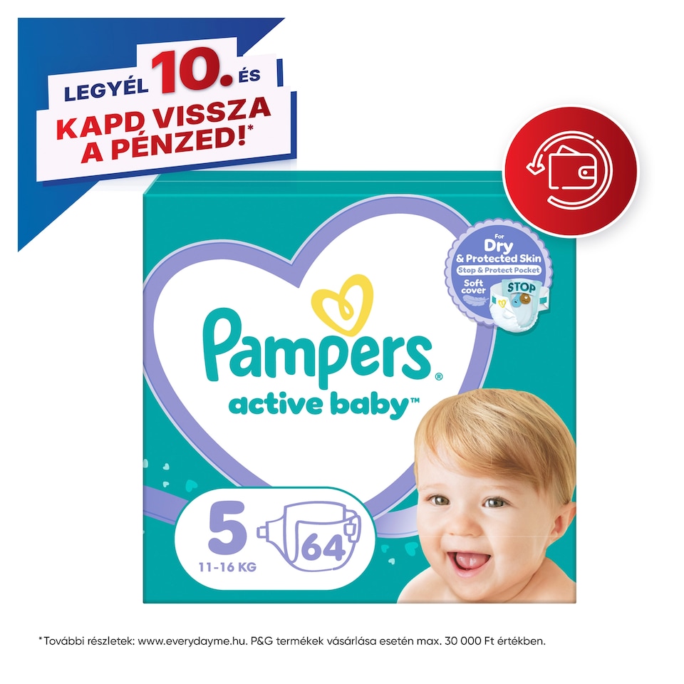 Pampers Active Baby Pelenka, Méret: 5, 64 db Pelenka, 11kg-16kg 1. kép