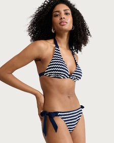 F&F Wave Print Halter Neck Bikini Top in Navy
