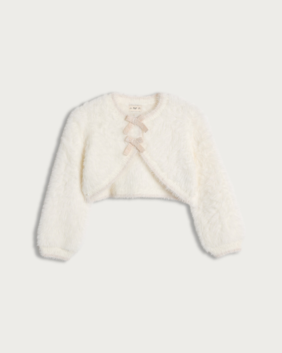 image 1 of F&F Girls Fluffy Bow Accent Bolero in Cream