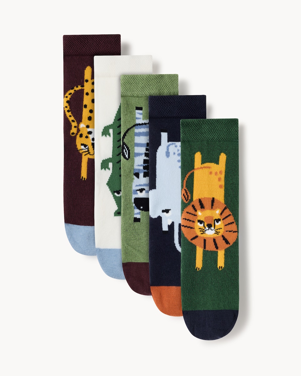 F&F Boys 5-Pack Cotton Rich Safari Ankle Socks in Multi