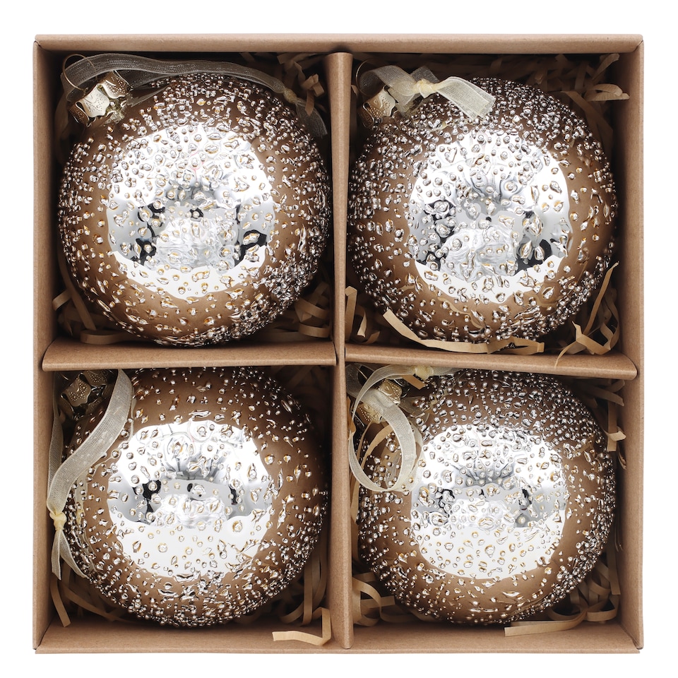 image 1 of Tesco Icy Baubles Christmas Decorations 4 Pack