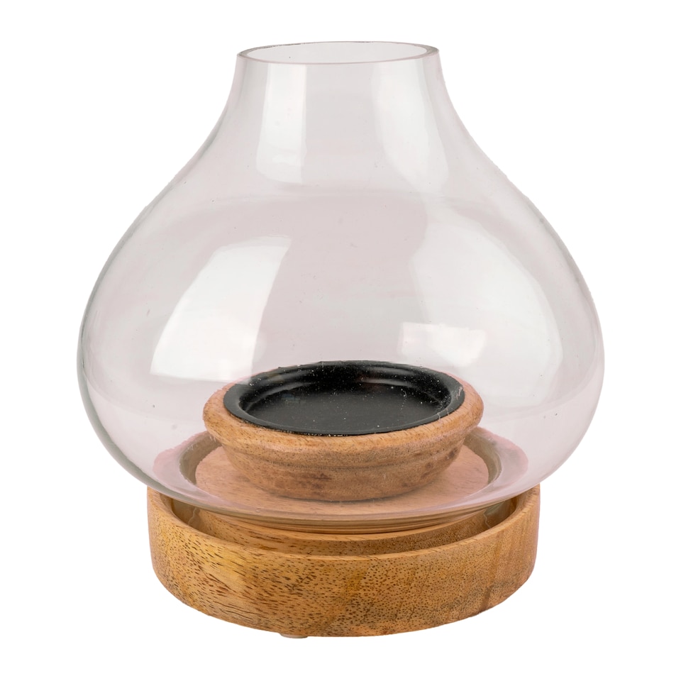 Candlelight Mango Wood Curved Hurricane
