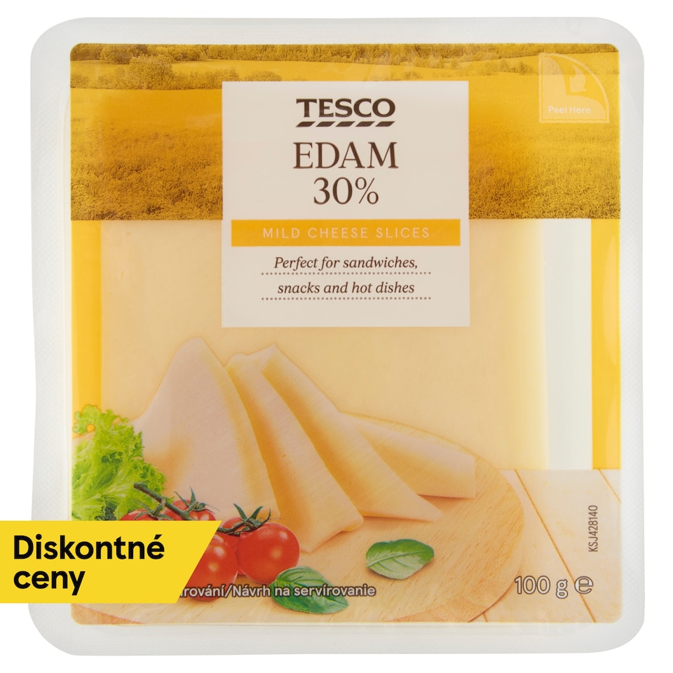 Tesco Polotvrdý zrejúci polotučný syr plátky 30% 100 g