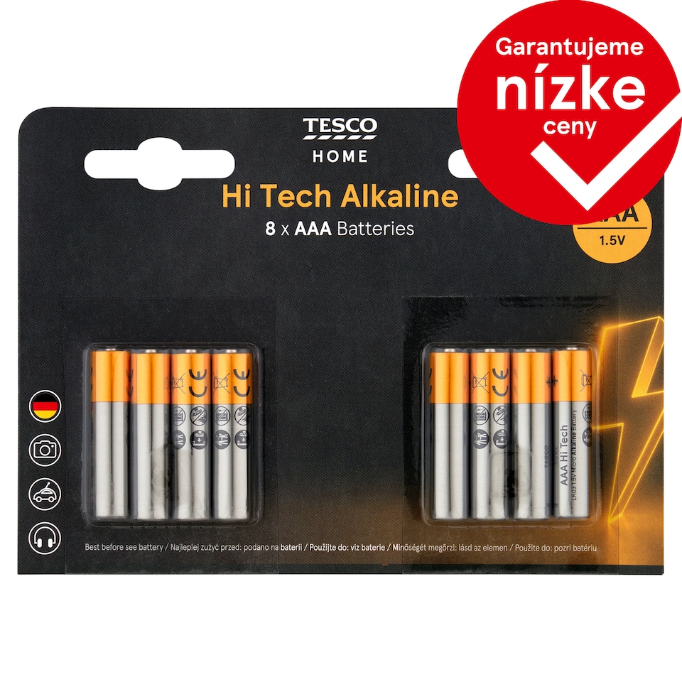 Tesco Home Hi Tech alkalické batérie AAA 8 ks