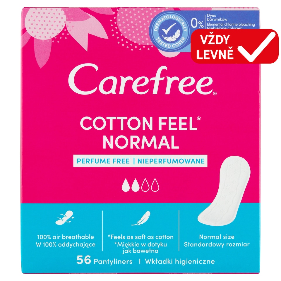 Obrázek 1 pro produkt Carefree Cotton Feel Normal slipové vložky neparfemované 56 ks
