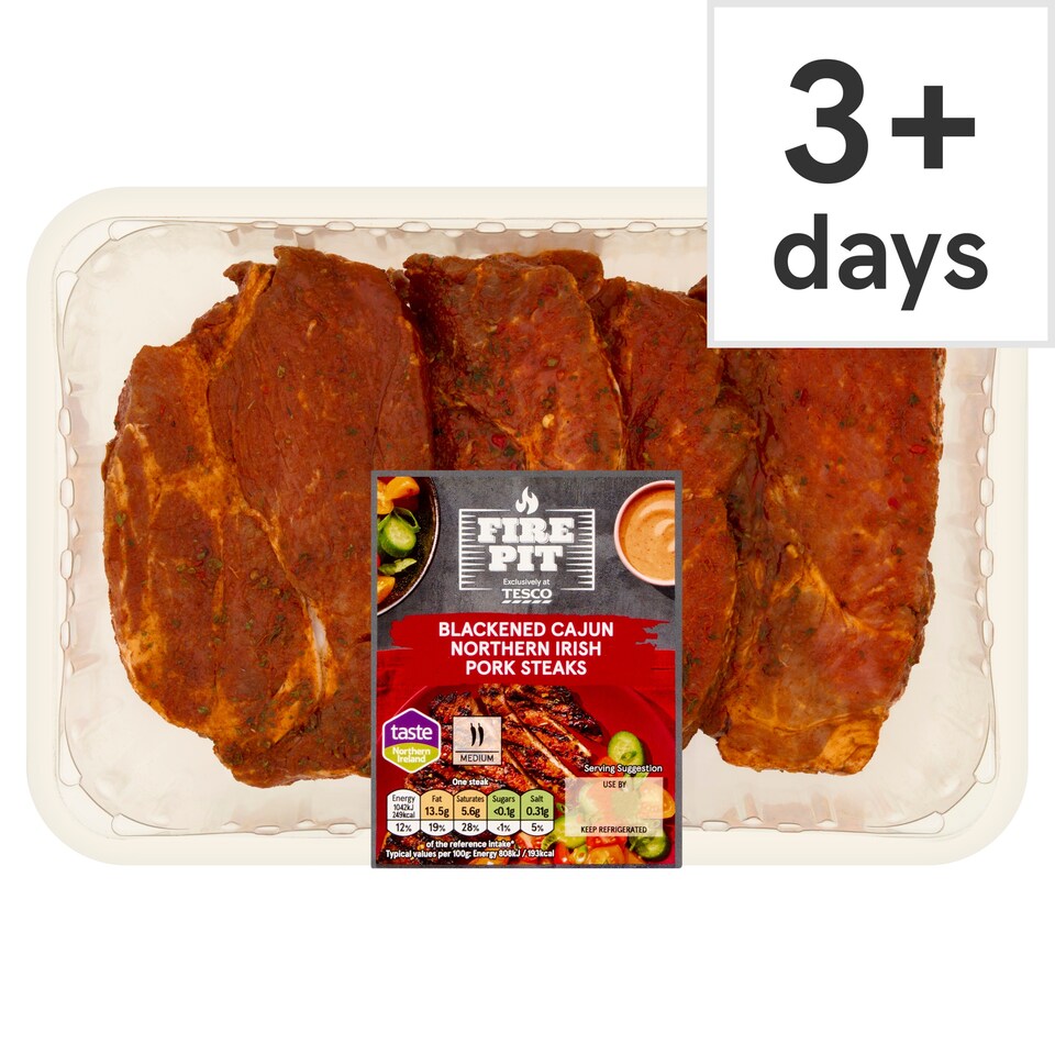 Tesco Fire Pit Blackened Cajun Northern Irish Pork Steaks 600g