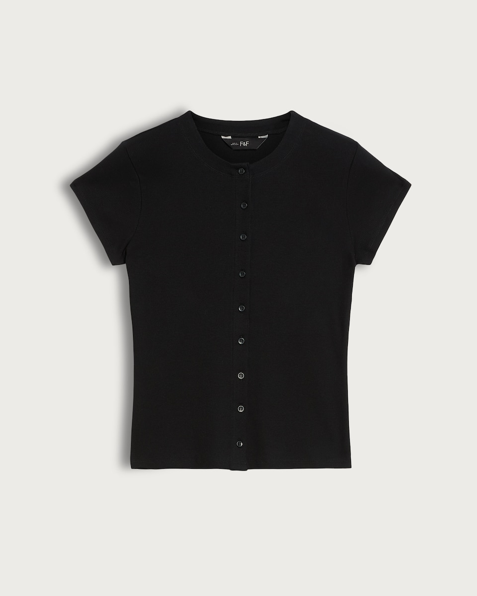 image 1 of F&F Cotton Rich Button Front Top in Black