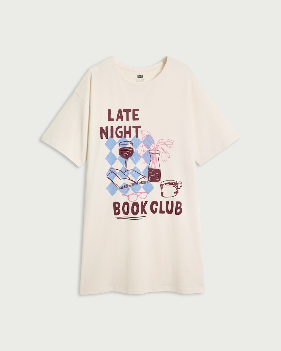 image 1 of F&F Pure Cotton Book Club Pyjama T-Shirt in Cream