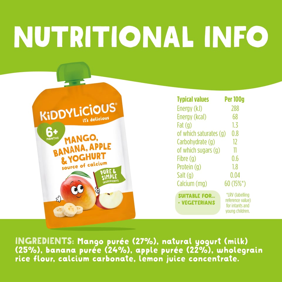 image 1 of Kiddylicious Mango, Banana, Apple & Yoghurt Pouch 4x100g