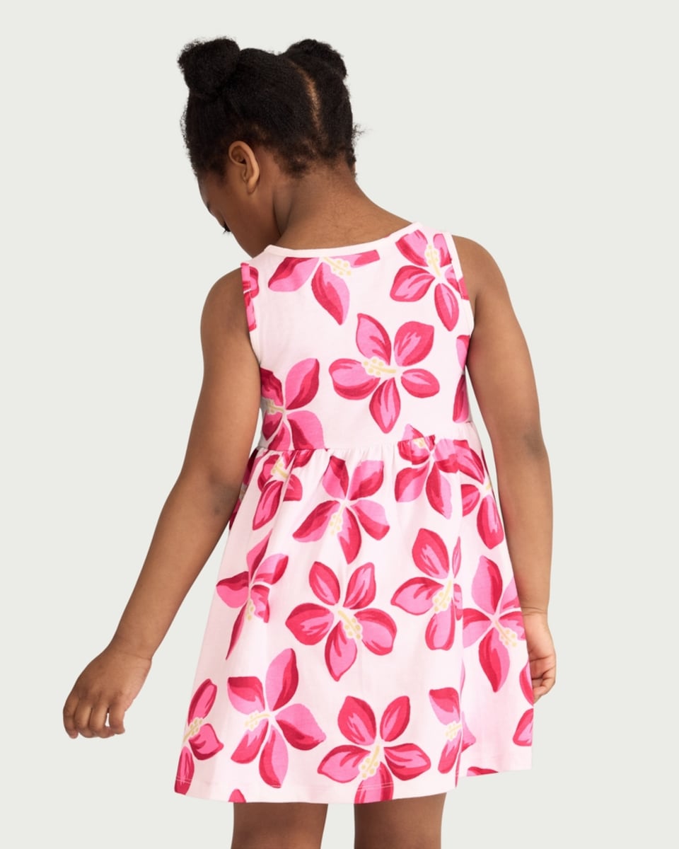 image 1 of F&F Girls Pure Cotton Floral Print Sleeveless Dress in Pink