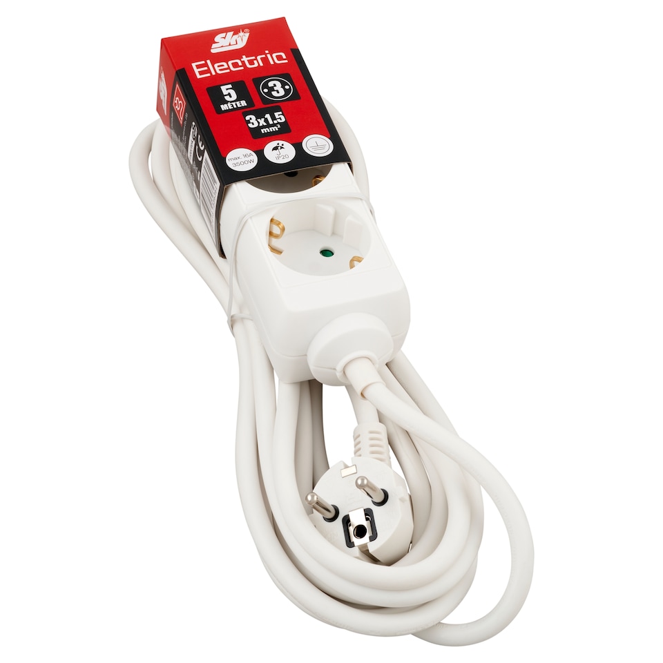 Sky Electric KF-03C-5M V hármas védőérintkezős fehér színű háztartási elosztó 5 m  1. kép