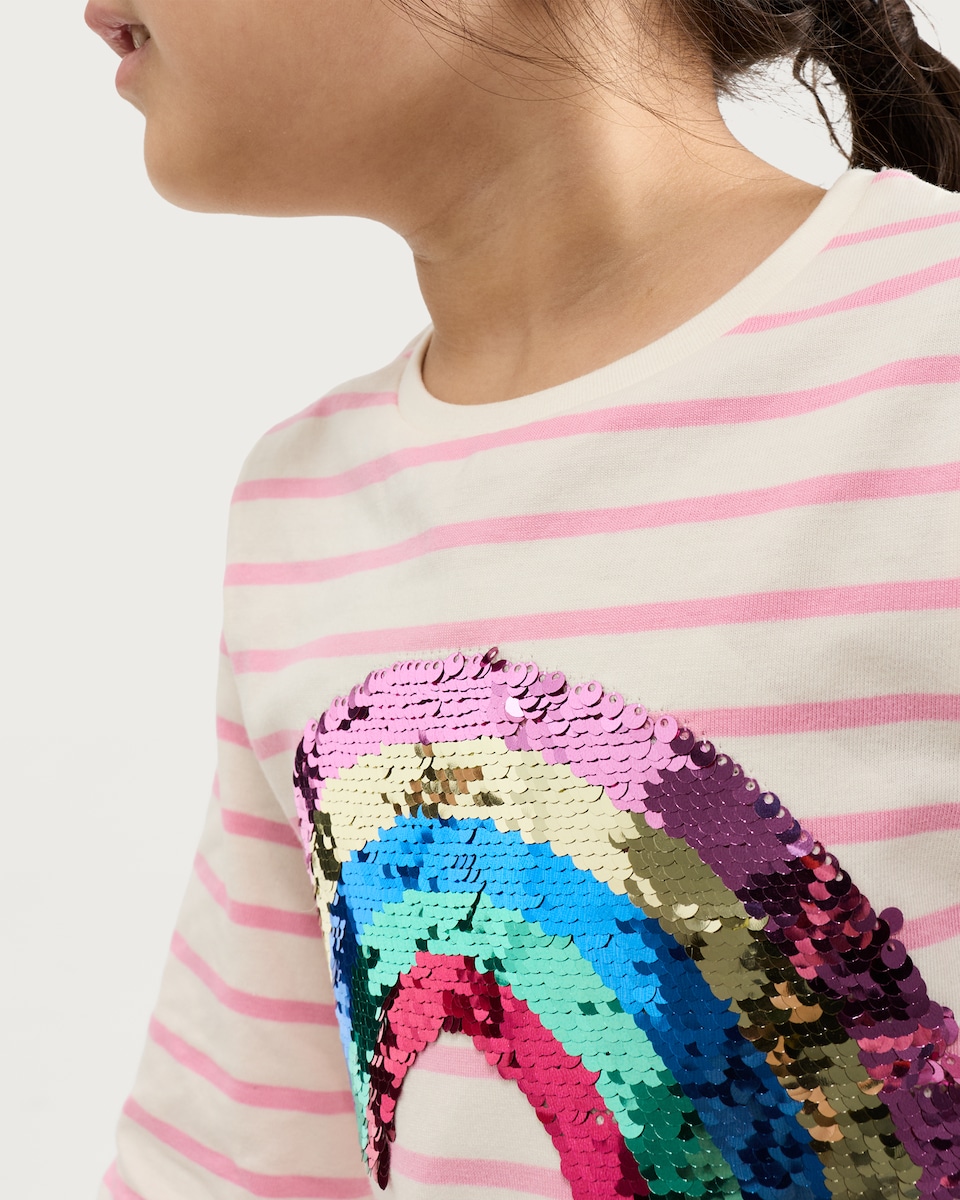 image 1 of F&F Girls 3-Pack Pure Cotton Rainbow Sequin Long Sleeved Tops in Multi