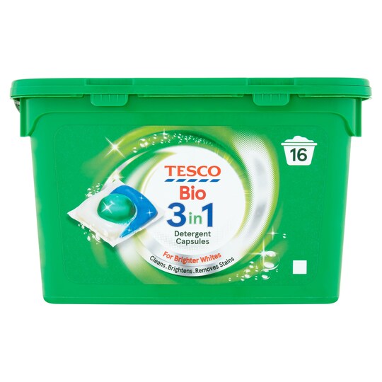 Tesco Biological 3In1 Laundry Detergent Capsules 16 Washes 392Ml Tesco Groceries