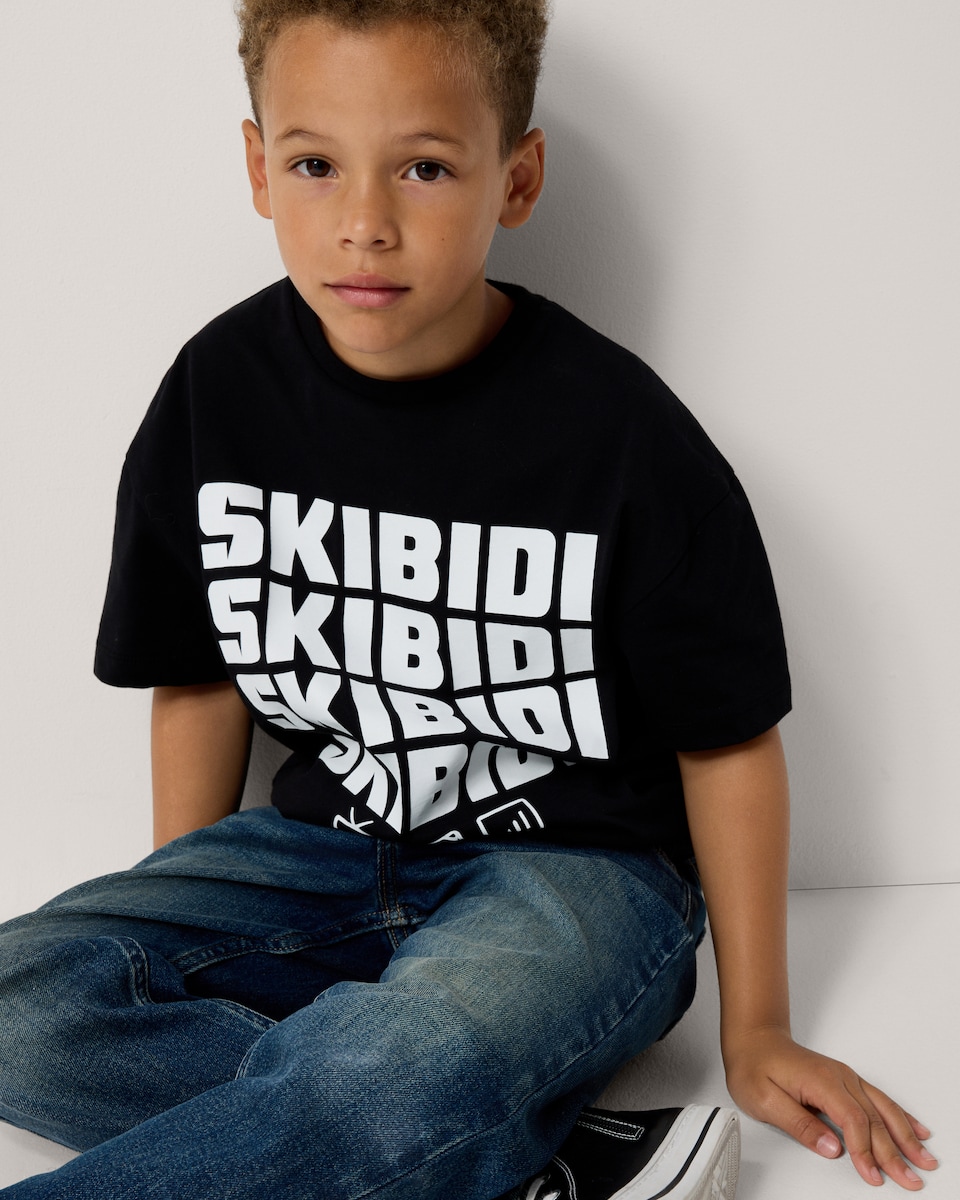image 1 of F&F Boys Pure Cotton Slogan T-Shirt in Black