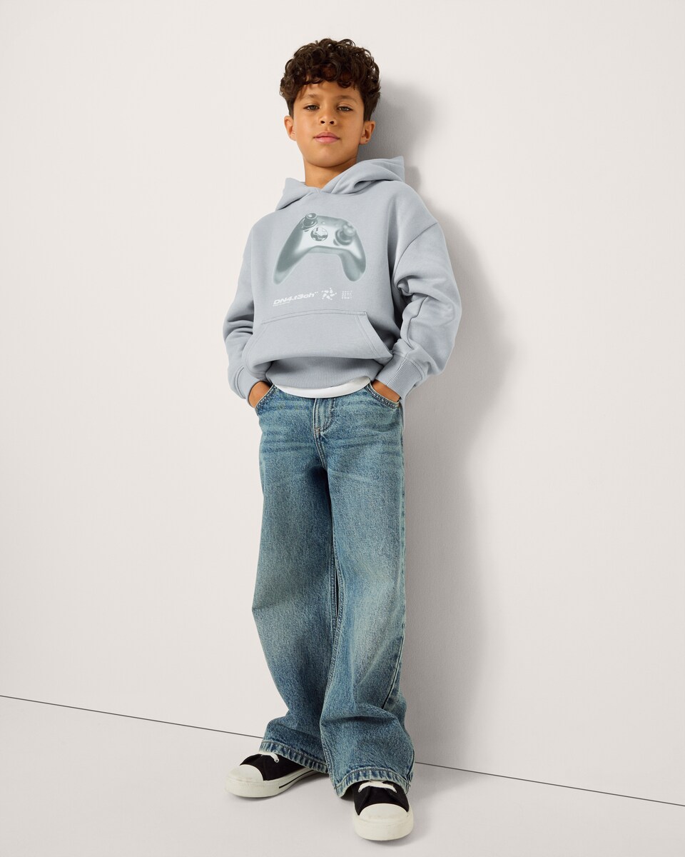 image 1 of F&F Boys Cotton Rich Gaming Print Hoodie in Grey