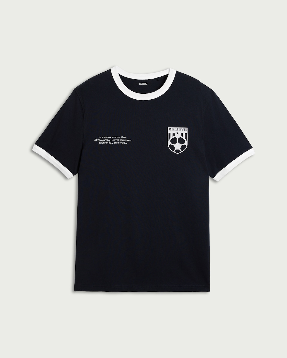 F&F Pure Cotton Believe Football Print T-shirt in Navy