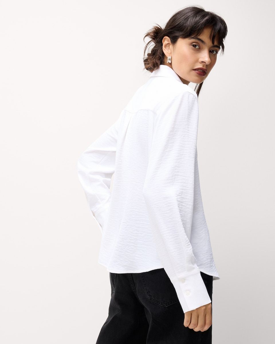 image 1 of F&F Textured Tie Neck Blouse in Cream