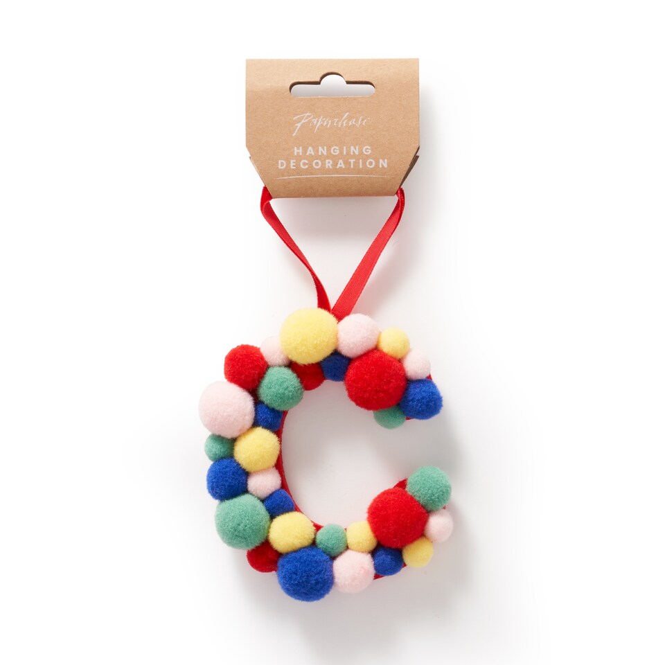 image 1 of Paperchase Cosmic Christmas Pom Pom Letter C Hanging Decoration