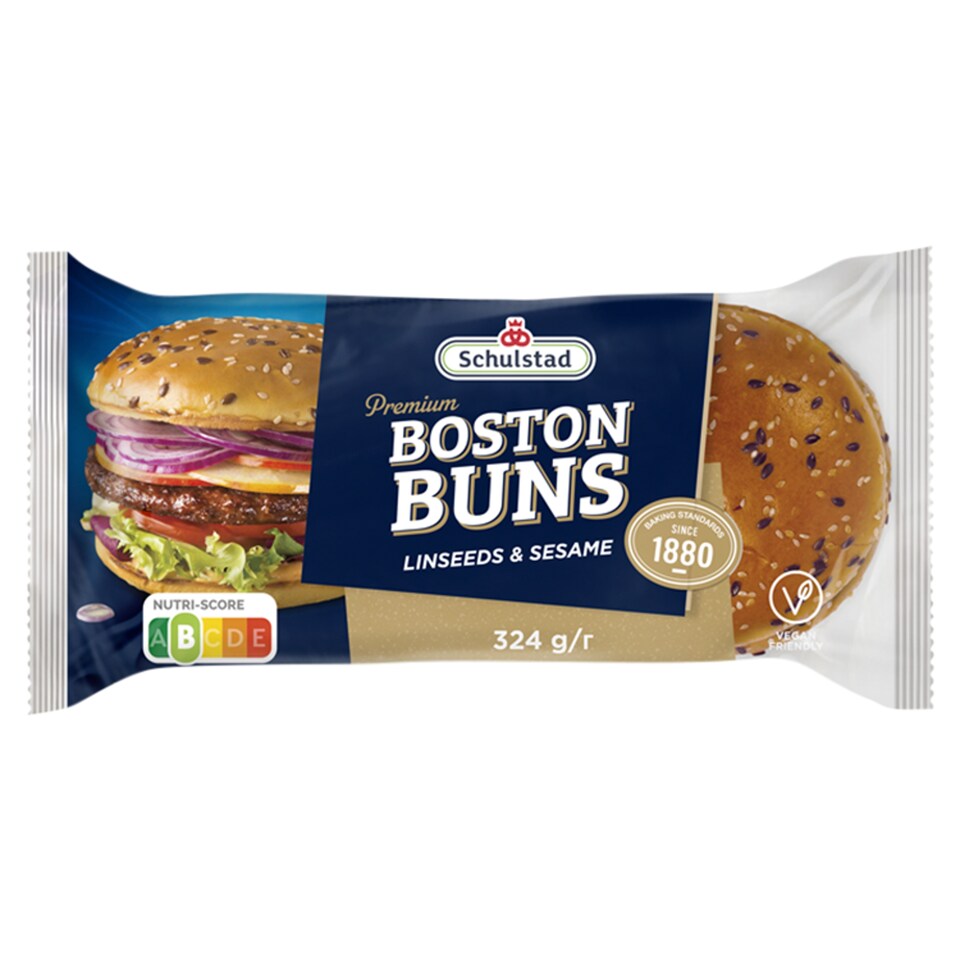 Schulstad Premium lenmaggal és szezámmaggal szórt hamburgerzsemle 4 x 81 g (324 g)